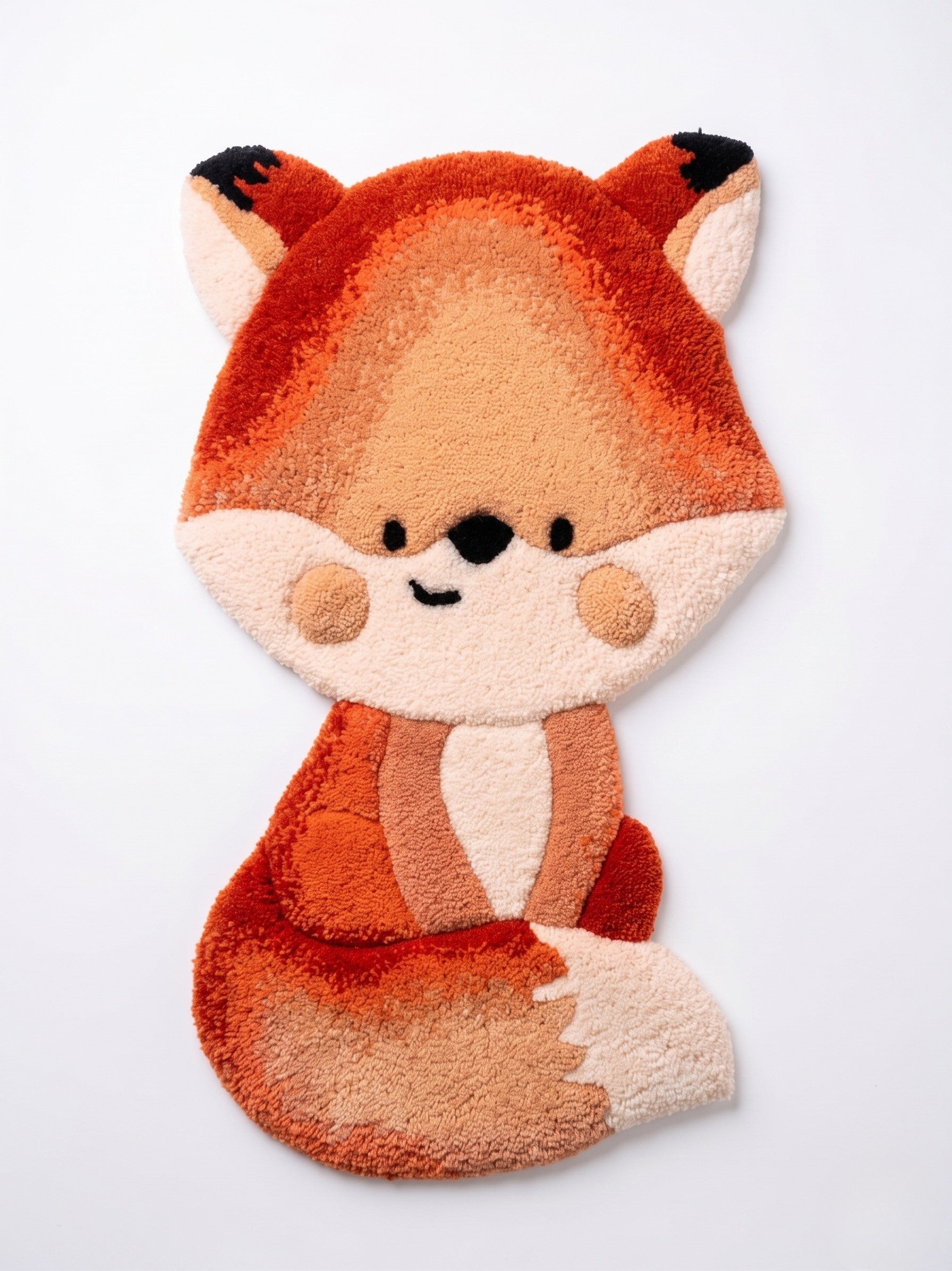Handgetuft wandkleed 'Red fox', een gevormd silhouet in gebrand oranje, perzik en crème wol - Filo Arts